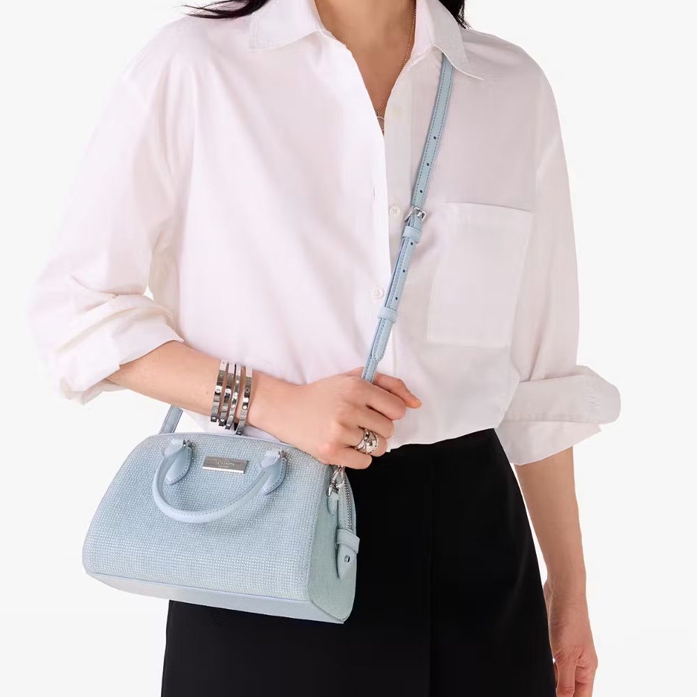 Kate Spade “Madison” Studded Denim Small Dolly Duffle Bag Purse Crossbody